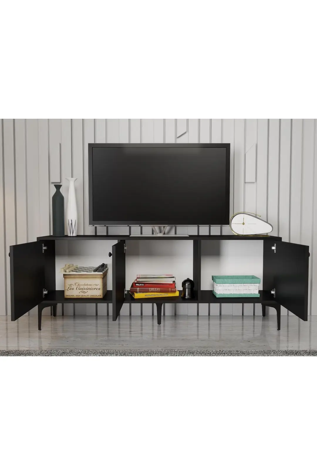 Bello 160 Cm Metal Ayaklı Tv Ünitesi - Konsol - Siyah / Siyah